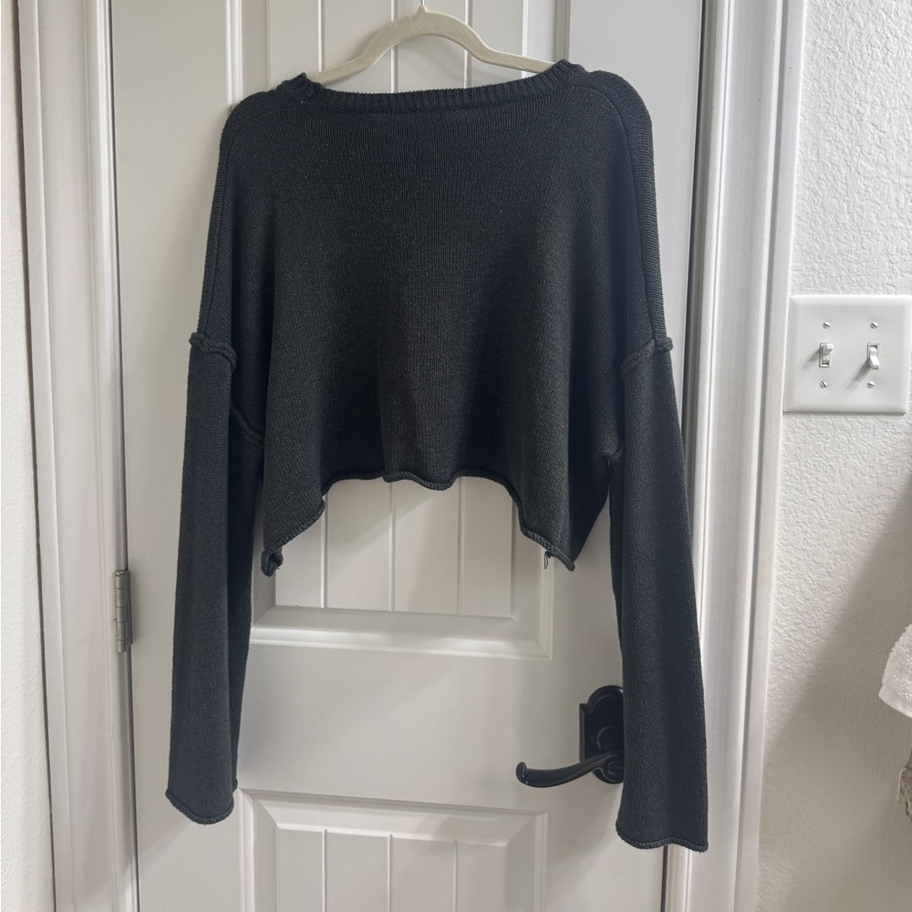 Dark Grey/ Faded Black Cropped Relaxed Women's Sweater